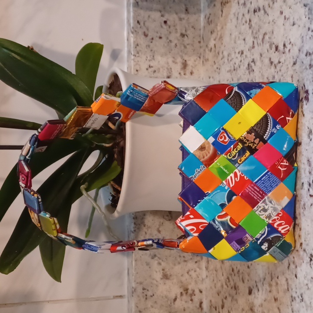 VINTAGE BAG MADE OUT OF CANDY WRAPPERS